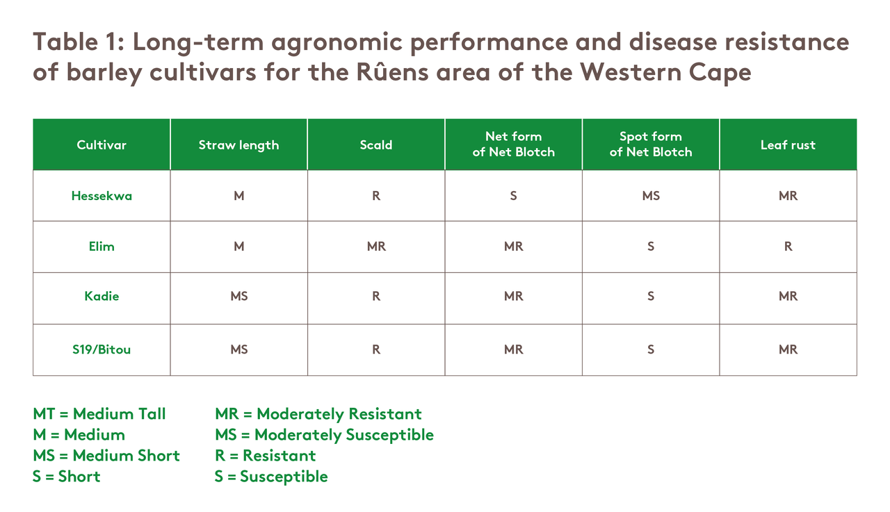 long-term-agronomic-performance-and-disease-resistance-of-barley-cultivars-for-the-rûens-area-of-the-western-cape