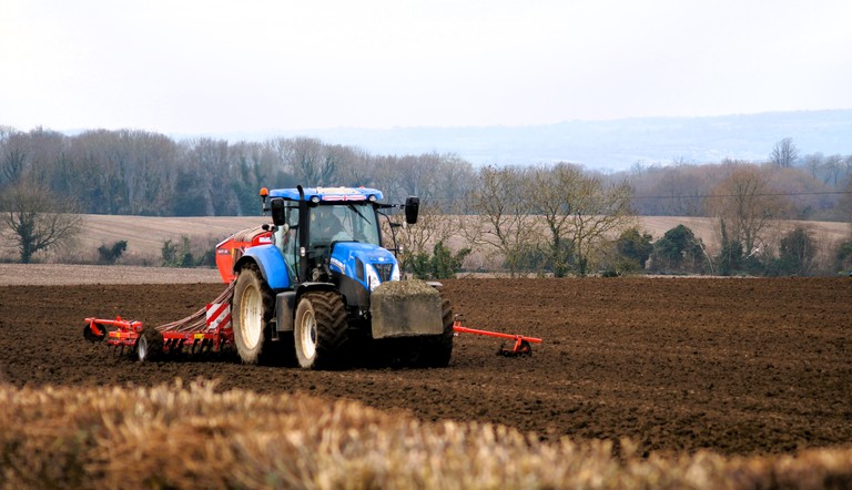 Tractor plouging a field