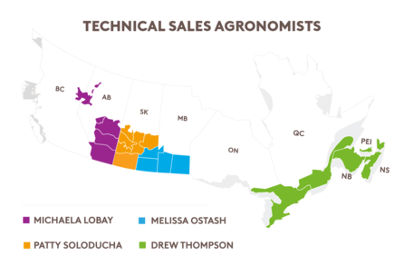 The technical sales agronomists in western canada map. For an accessible version, please contact us.